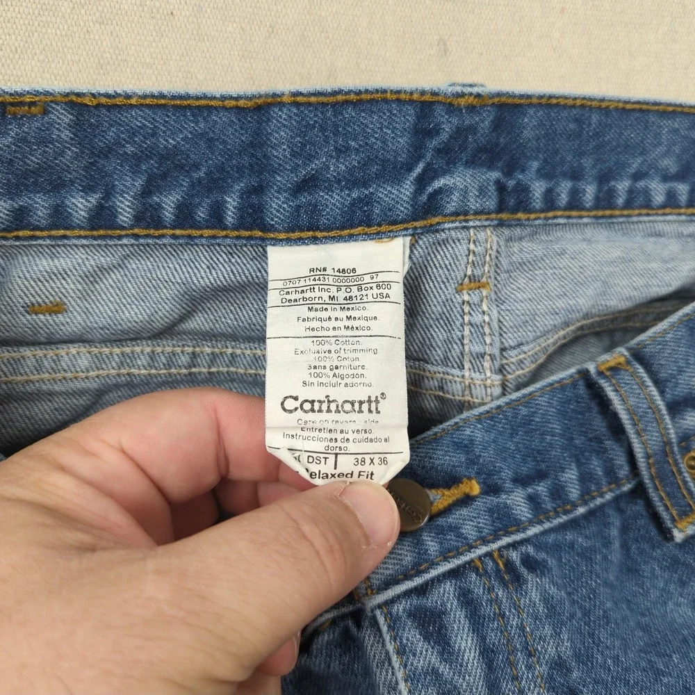 Carhartt Jeans Mens 38x36 Blue Relaxed Fit Utility Workwear Faded Distressed